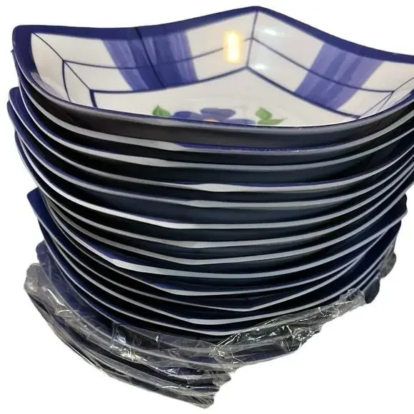 Set of 18 San Remo Melamine Small Sauce Bowls Blue and Yellow Flowers on White - Picture 2 of 4